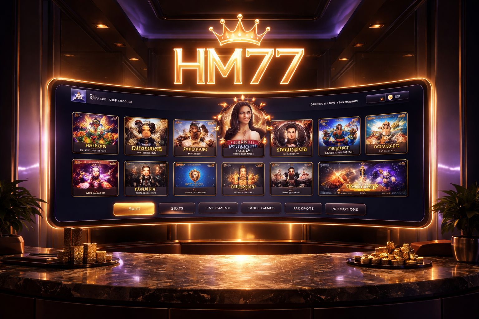 HM77 casino lobby with 700 plus titles from 90 studios on a single Bangladesh wallet